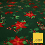 Christmas Wreaths Floral Red Poinsettia Festive Printed 100% Cotton Fabric 54"