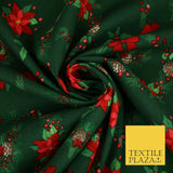 Christmas Wreaths Floral Red Poinsettia Festive Printed 100% Cotton Fabric 54"