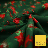Christmas Wreaths Floral Red Poinsettia Festive Printed 100% Cotton Fabric 54"