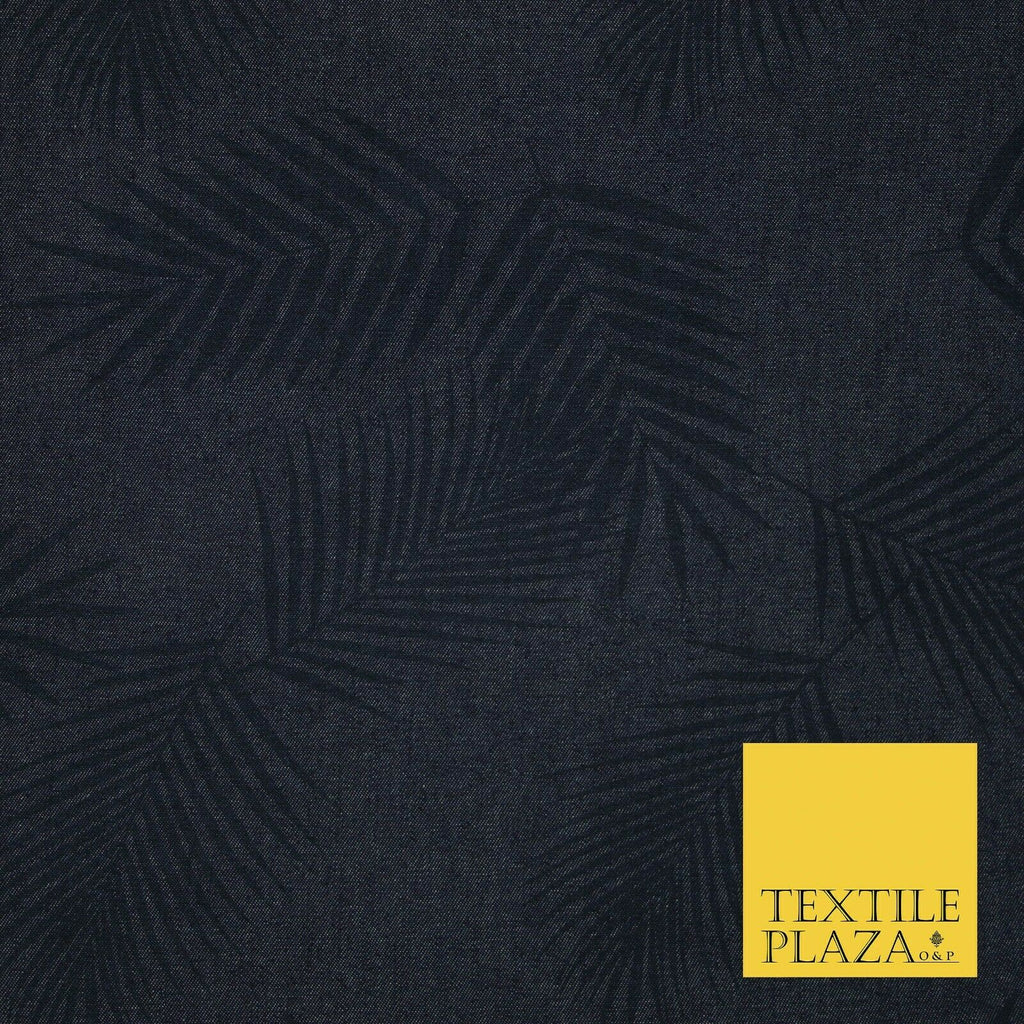 7oz Tropical Leaves Blue 100% Cotton DENIM Fabric Skirts Jeans Craft 60" 4181