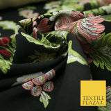 Black Large Ornamental Vintage Floral Fancy Brocade Jacquard Dress Fabric 4152