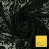 Black Threadwork Schiffli Swirl Embroidery Bridal Wedding Dress Fabric 3470