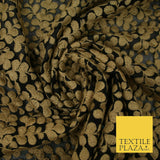 Black Tan Beige Threadwork Leaf Embroidery Bridal Dress Georgette Fabric 3469