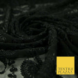 Black Threadwork Schiffli Swirl Embroidery Bridal Wedding Dress Fabric 3470