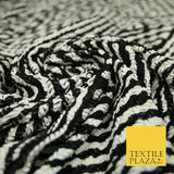Black & White Striped Crinkle Pleated Herringbone Cuts Stretch Dress Fabric 4191