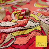 Colourful Wacky Abstract Crinkle Pleated Herringbone Cuts Stretch Dress Fabric