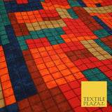 Premium Squares Check Blocks Soft 100% Rayon Viscose Dress Print Fabric Craft