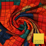 Premium Squares Check Blocks Soft 100% Rayon Viscose Dress Print Fabric Craft