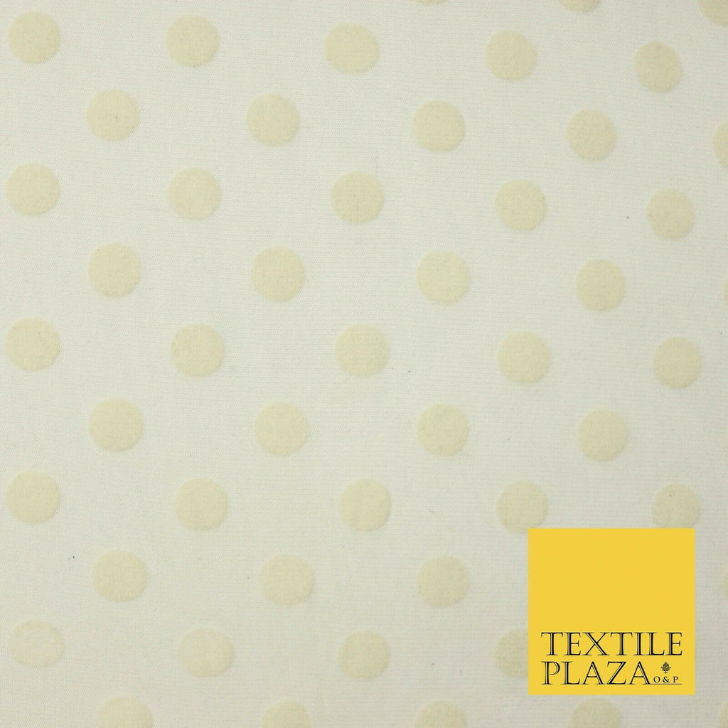 Ivory Cream 2cm Spotted Circle Velour Flocked Power Mesh Net Stretch Fabric 4323
