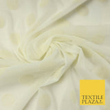 Ivory Cream 2cm Spotted Circle Velour Flocked Power Mesh Net Stretch Fabric 4323