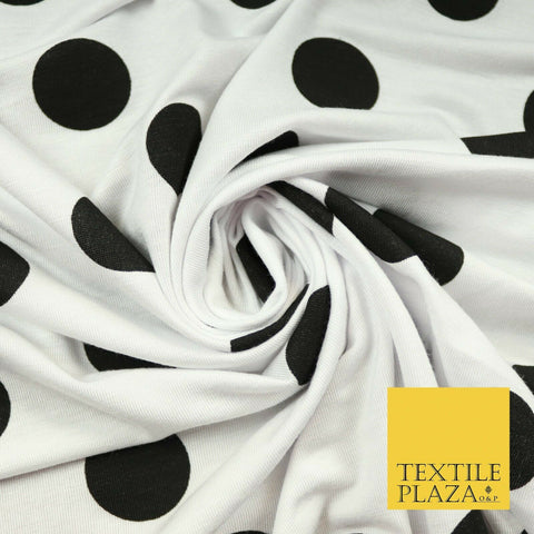 WHITE BLACK 3cm Large Spot Light Stretch Jersey Soft Fabric Material 63" 4344