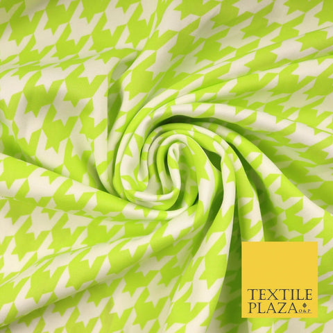 Lime Green White Houndstooth Printed Jersey Dress Fabric 240gsm 61" Wide 4337