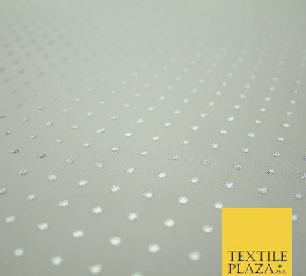 Off White Metallic Silver Spot Dot Mesh Jersey 2 Way Stretch Dress Fabric 4327