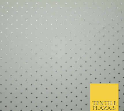 Off White Metallic Silver Spot Dot Mesh Jersey 2 Way Stretch Dress Fabric 4327