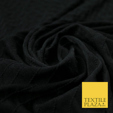 Black Dot Tramlines Ribbed Design Stretch Jersey Fabric Dress Material 55" 4439