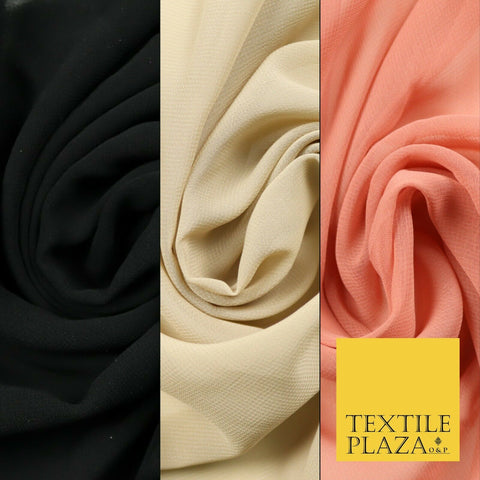 Premium Quality Black Beige Rose Plain Chiffon Dress Sheer Fabric 58" 3 COLOURS