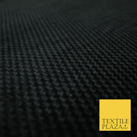 Luxury Black Waffle Check Textured Velvet Velour Dress Fabric Material 59" 4472