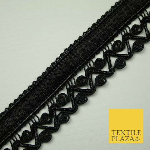 All Black 2.5cm Rope Ribbon Zig Zag Trimming Border Lace Gota Sewing Trim X401