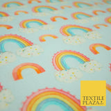 Sky Blue Watercolour Rainbow Clouds Printed 100% Cotton Fabric 56" OEKO-TEX 4485