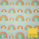 Sky Blue Watercolour Rainbow Clouds Printed 100% Cotton Fabric 56" OEKO-TEX 4485
