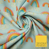 Sky Blue Watercolour Rainbow Clouds Printed 100% Cotton Fabric 56" OEKO-TEX 4485