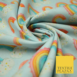 Sky Blue Watercolour Rainbow Clouds Printed 100% Cotton Fabric 56" OEKO-TEX 4485