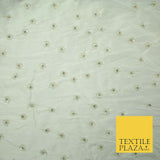 Luxury IVORY Hand Embroidered Pearl Beaded Flowers 100% PURE SILK Fabric 48"4538