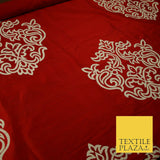 Luxury Red Large Swarovski Printed Damask 100% PURE SILK Fabric Furnishing 4552