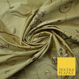 Luxury CINNAMON GOLD Butterfly Swirls Embroidered 100% PURE SILK Fabric 45" 4541