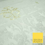Luxury Ornate Jacquard Ivory Motif Embroidered 100% PURE SILK Fabric Furnishing