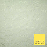 Luxury Ivory Floral Heart Swirl SWAROVSKI Embroidered 100% PURE SILK Fabric 4558