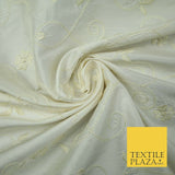 Luxury Ivory Cream Embroidered Floral Leaf Stem 100% PURE SILK Fabric 48" 4561