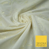 Luxury Ivory Cream Embroidered Floral Leaf Stem 100% PURE SILK Fabric 48" 4561