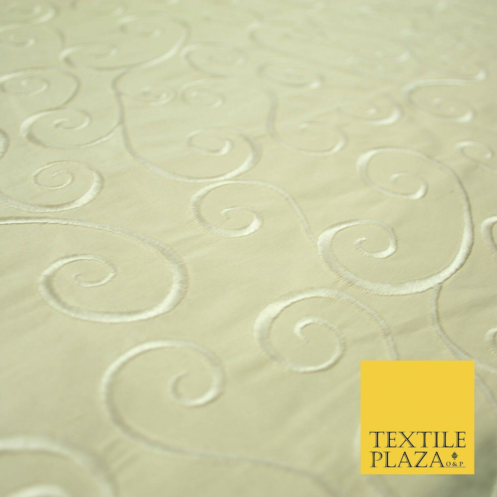 Luxury LIGHT GOLD Fancy Swirl Curls Embroidered 100% PURE SILK Fabric 48" 4519