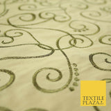 Luxury GOLD Ornate Swirl Hearts Embroidered 100% PURE SILK Fabric Furnishing4536