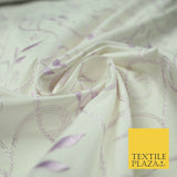 Luxury IVORY Floral Grandeur LILAC Embroidered 100% PURE SILK Fabric 45" 4528