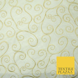 Luxury GOLD Fancy Swirl Curls Embroidered 100% PURE SILK Fabric 45" Wide 4517