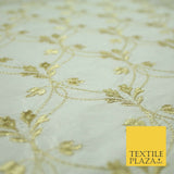 Luxury IVORY GOLD Floral Lattice Embroidered 100% PURE SILK Fabric 45" 4525