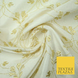 Luxury IVORY GOLD Floral Lattice Embroidered 100% PURE SILK Fabric 45" 4525