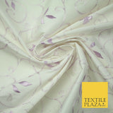 Luxury IVORY Floral Grandeur LILAC Embroidered 100% PURE SILK Fabric 45" 4528