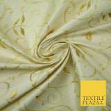 Luxury IVORY Floral Grandeur GOLD Embroidered 100% PURE SILK Fabric 45" 4529