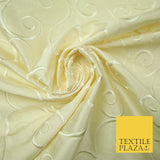 Luxury LIGHT GOLD Fancy Swirl Curls Embroidered 100% PURE SILK Fabric 48" 4519