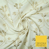 Luxury OYSTER GOLD Floral Lattice Embroidered 100% PURE SILK Fabric 45" 4527