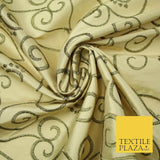 Luxury GOLD Ornate Swirl Hearts Embroidered 100% PURE SILK Fabric Furnishing4536