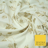 Luxury OYSTER GOLD Floral Lattice Embroidered 100% PURE SILK Fabric 45" 4527