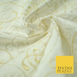 Luxury IVORY GOLD MIX Intricate Vine Embroidered 100% PURE SILK Fabric 44" 4522