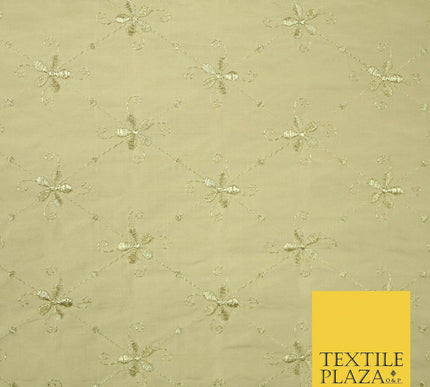 Luxury GOLD Floral Harlequin Flower Embroidered 100% PURE SILK Fabric 44" 4515