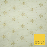 Luxury IVORY Floral Harlequin Flower Embroidered 100% PURE SILK Fabric 44" 4514