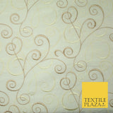 Luxury IVORY CREAM Ornamental Swirls Embroidered 100% PURE SILK Fabric 44" 4505