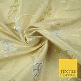 Luxury GOLD Floral Ribbon Embroidered 100% PURE SILK Fabric Furnishing 44" 4513